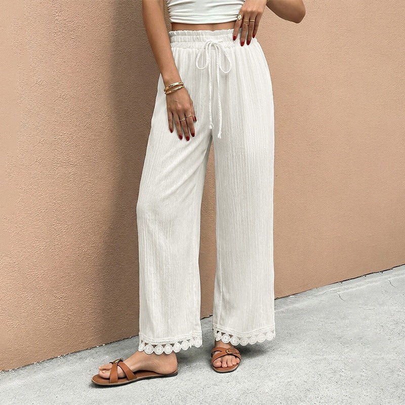 Damen Weite Sommerhose mit Spitzenabschluss Drune
