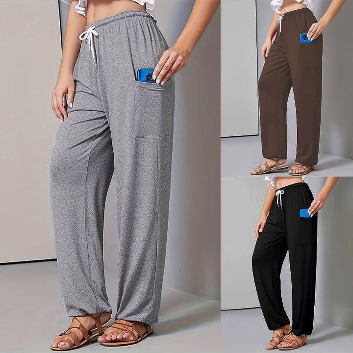 Damen Lockerer Jersey-Loungehose mit Elastikbund, Kordelzug und großer Seitentasche Drune
