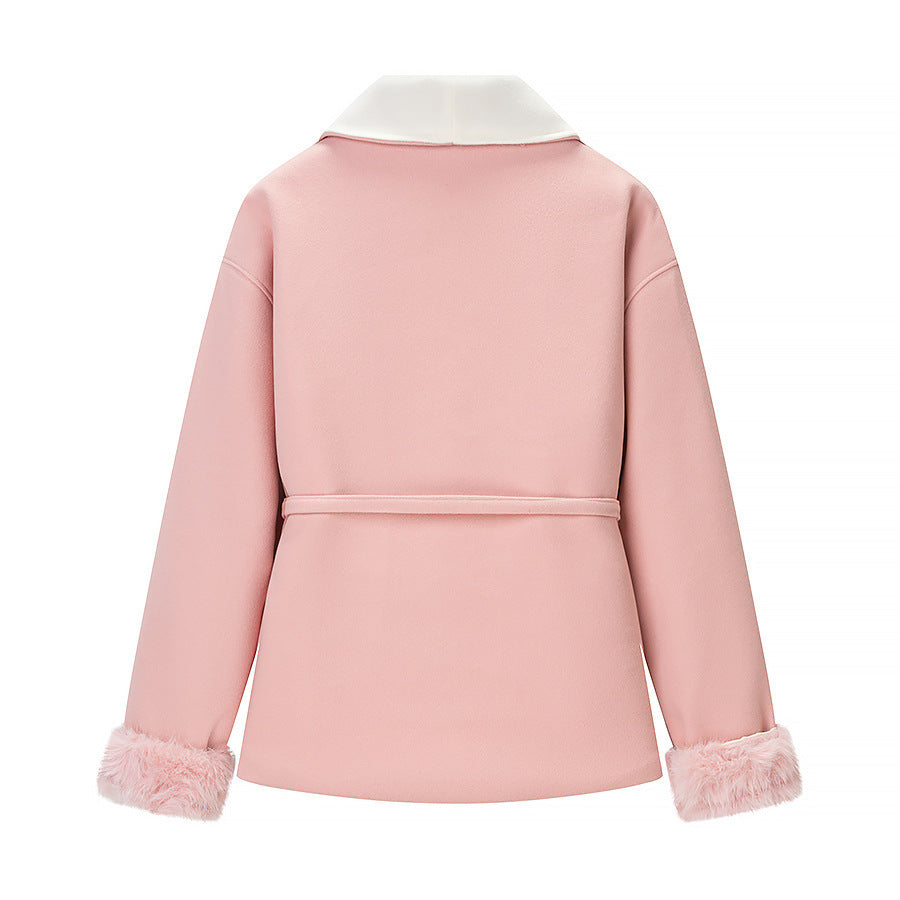 Damen Kuschelige Jacke mit weichem Innenfutter und Taillengürtel Drune