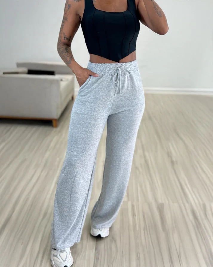 Damen bequeme und lässige Freizeithose mit elastischem Bund und seitlichen Taschen Drune