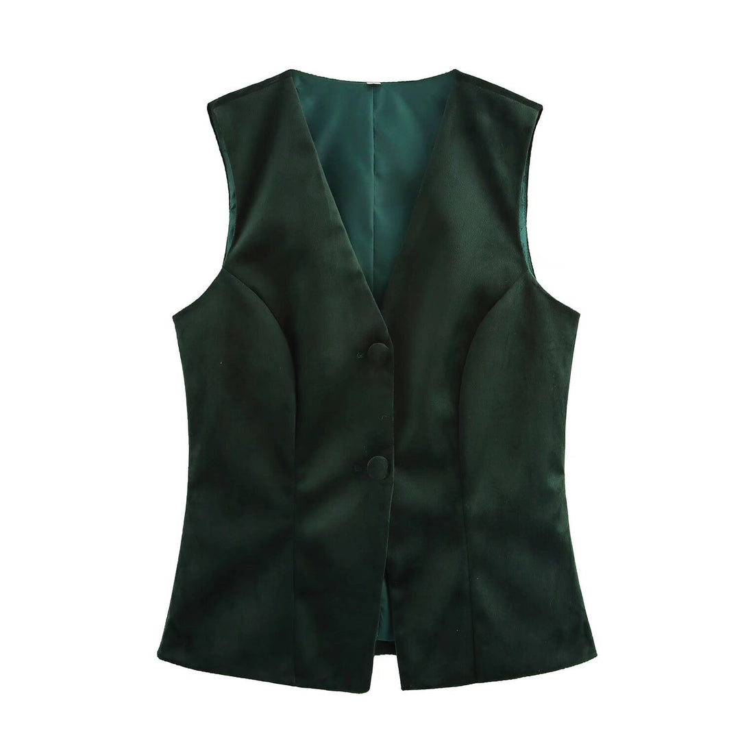 Damen Elegante Satin-Weste mit tailliertem Schnitt und Knopfdetails Drune
