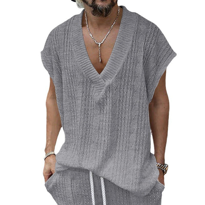 Herren lässiges Strick-T-Shirt mit V-Ausschnitt und oversized Schnitt Drune