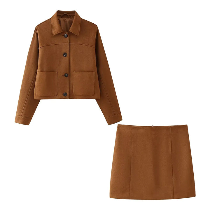 Damen nan kurze Carcoat-Jacke aus Veloursimitat mit Hemdkragen und aufgesetzten Taschen Drune