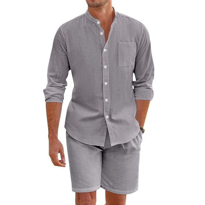 Herren Lässiges Hemd und Shorts Set mit atmungsaktiver Leinenstruktur Drune