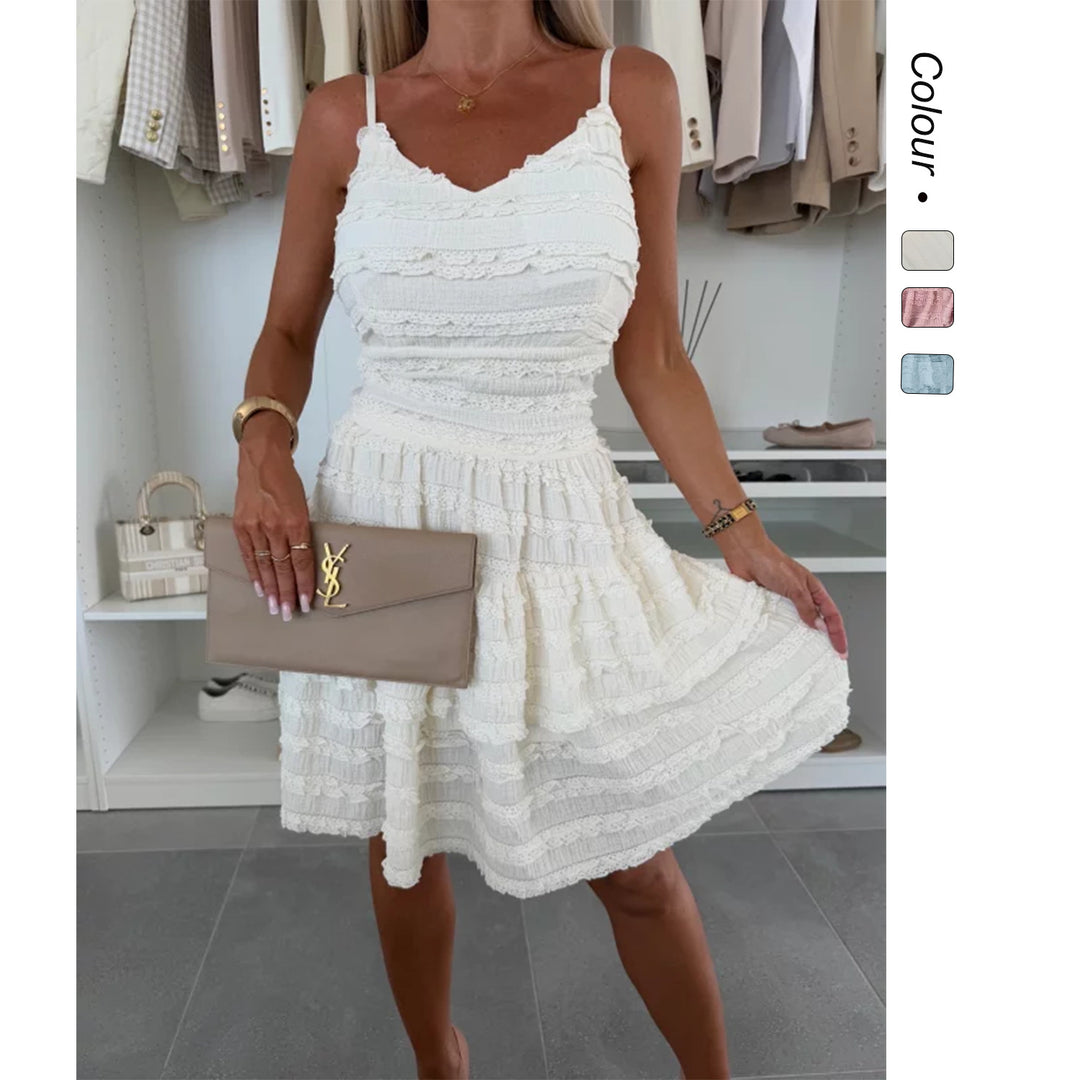Damen Sommerliches A-Linien Kleid mit Rüschen und feinem Strukturdesign Drune