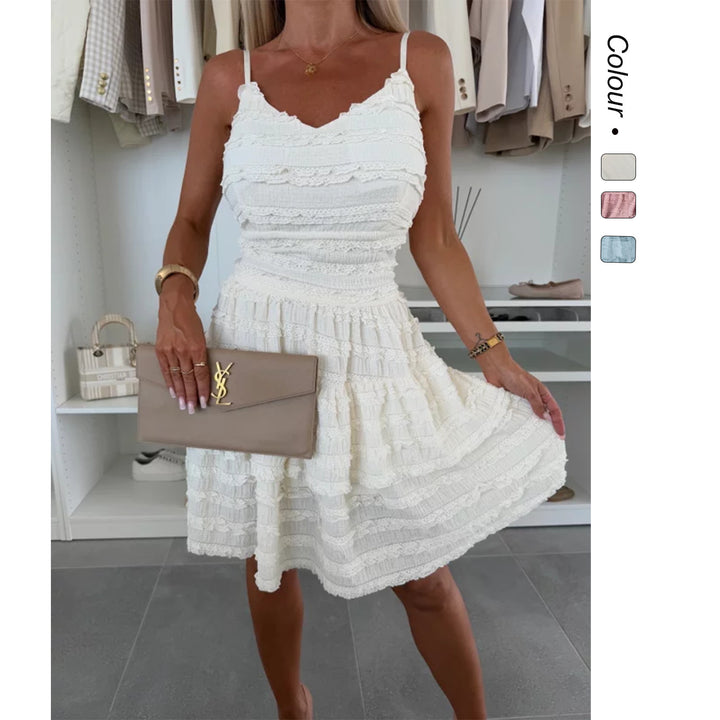 Damen Sommerliches A-Linien Kleid mit Rüschen und feinem Strukturdesign Drune