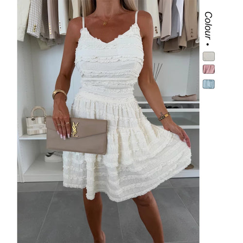 Damen Sommerliches A-Linien Kleid mit Rüschen und feinem Strukturdesign Drune