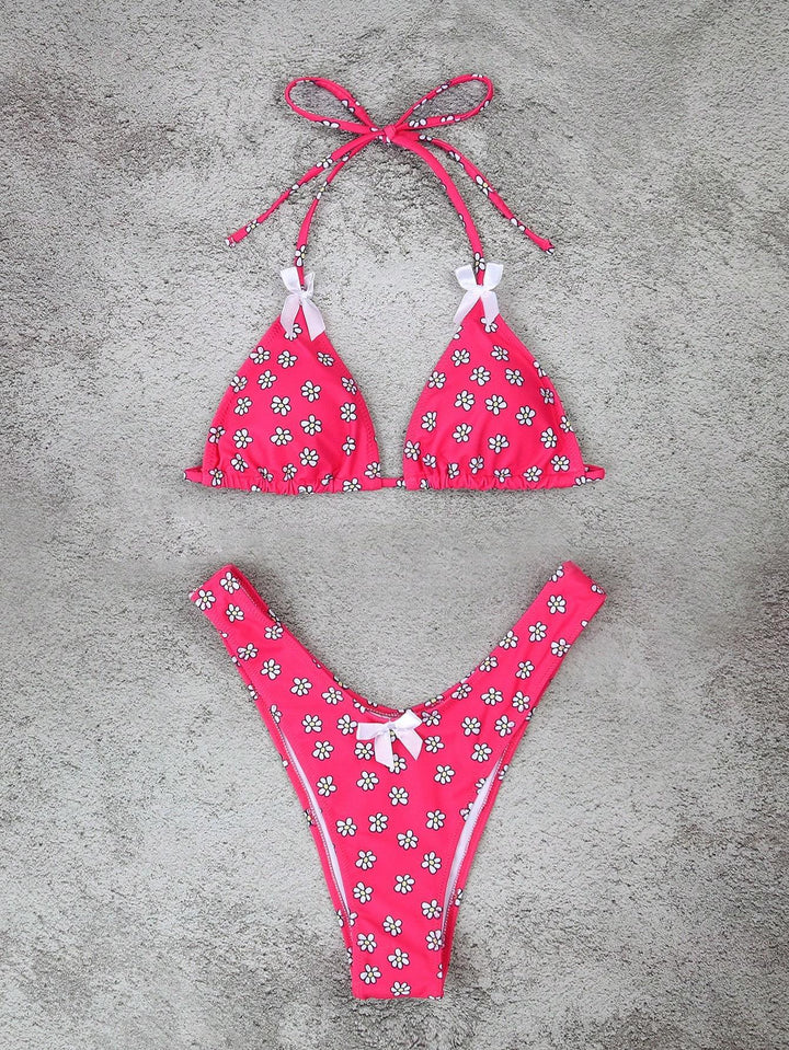 Damen Triangel-Bikini mit verspielten Blumenmotiven Drune