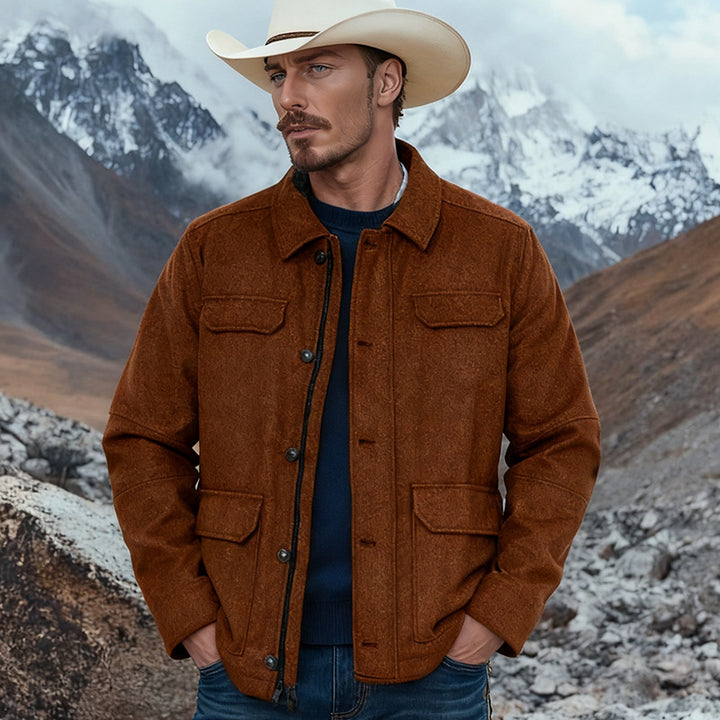 Herren Wollmix-Fieldjacke mit Pattentaschen, durchgehender Knopfleiste und Hemdkragen Drune