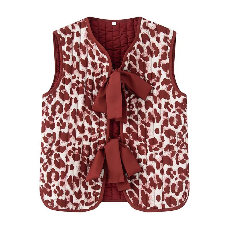 Damen nan gesteppte Weste mit dekorativem Schleifenverschluss und modischem Animalprint Drune