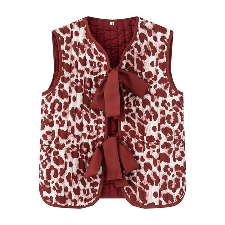 Damen nan gesteppte Weste mit dekorativem Schleifenverschluss und modischem Animalprint Drune