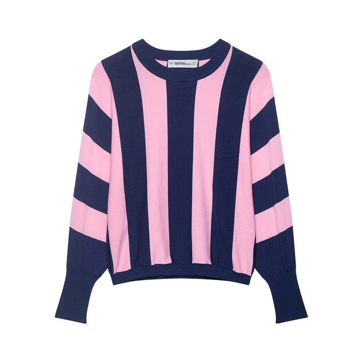 Damen weit geschnittener Strickpullover mit breiten Streifen und Raglanärmeln Drune