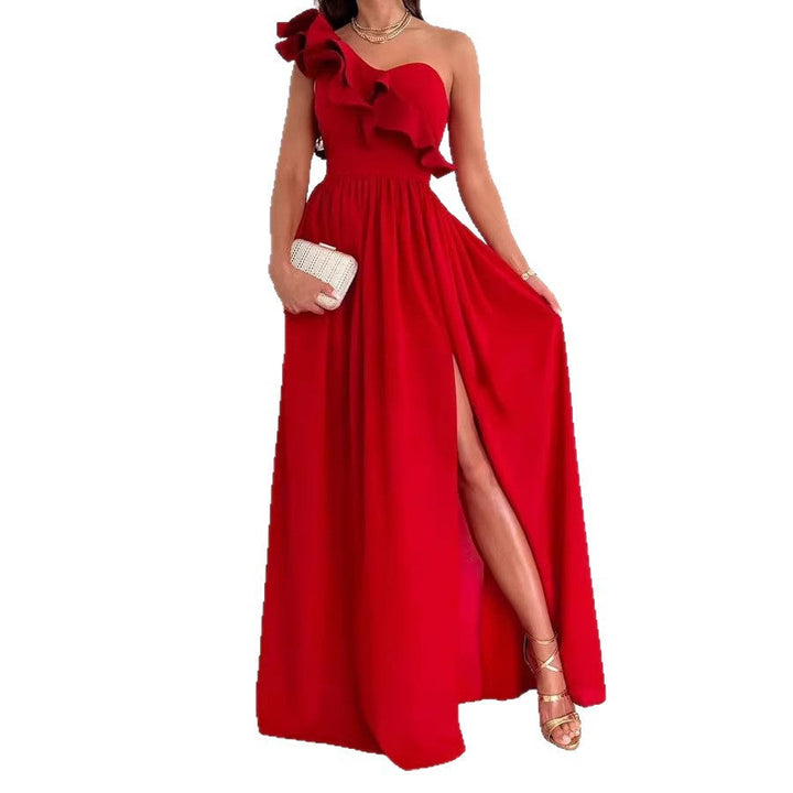 Damen Maxikleid mit asymmetrischem Schnitt und voluminösem Rüschendetail Drune