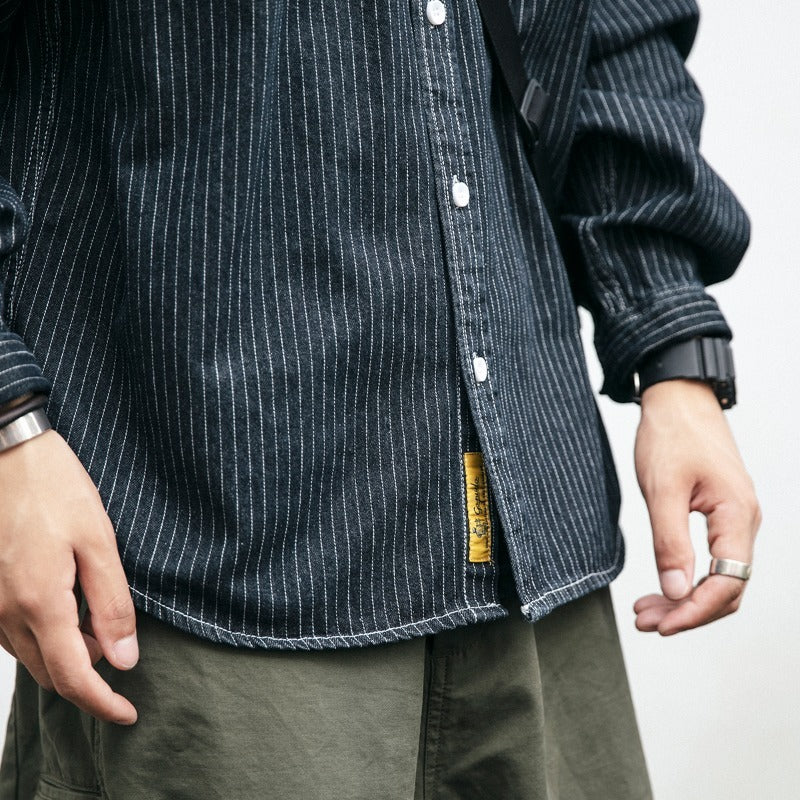 Herren Denim-Hemdjacke mit modernem Streifenmuster und praktischen Brusttaschen Drune