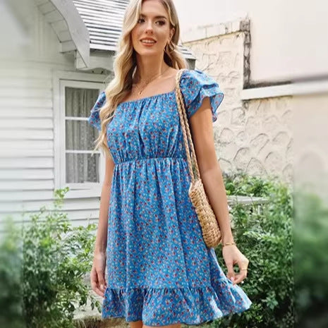 Damen lässiges Sommerkleid mit Rüschendetails Drune