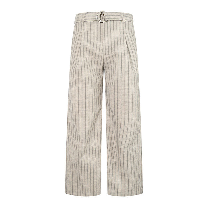 Damen Weite Leinen-Mix Culotte-Hose mit Hochbund und D-Ring-Gürtel Drune