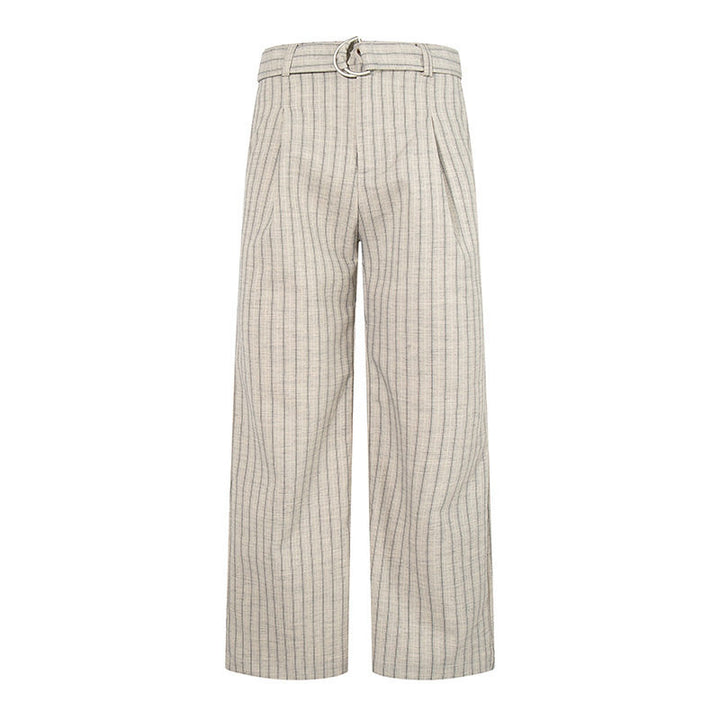 Damen Weite Leinen-Mix Culotte-Hose mit Hochbund und D-Ring-Gürtel Drune