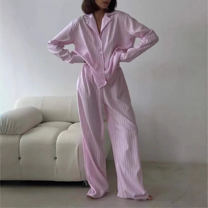 Damen Luxuriös Gestreiftes Pyjama-Set Drune