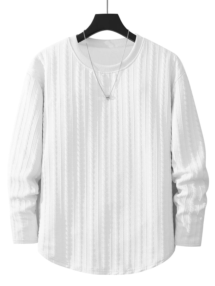 Herren Feinstrick-Rundhals-Pullover mit Zopfmuster, geradem Saum & entspannter Passform Drune