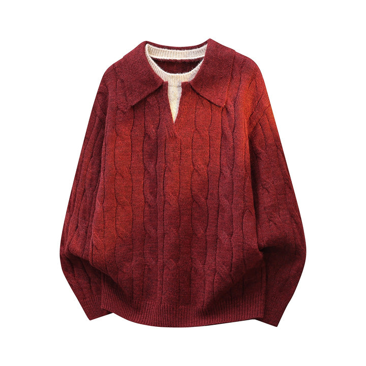 Damen Oversize Zopfmuster-Strickpullover mit Polokragen & Lagenoptik Drune