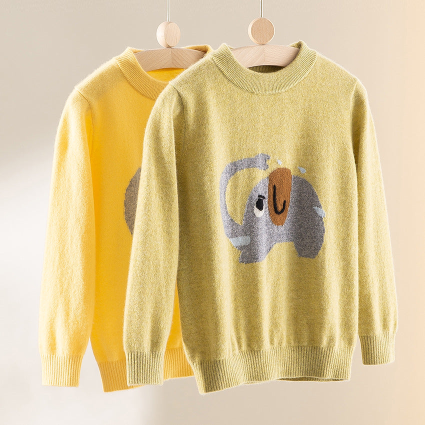 Damen Feinstrick-Pullover mit plüschiger Elefanten-Intarsia und Rippbündchen Drune