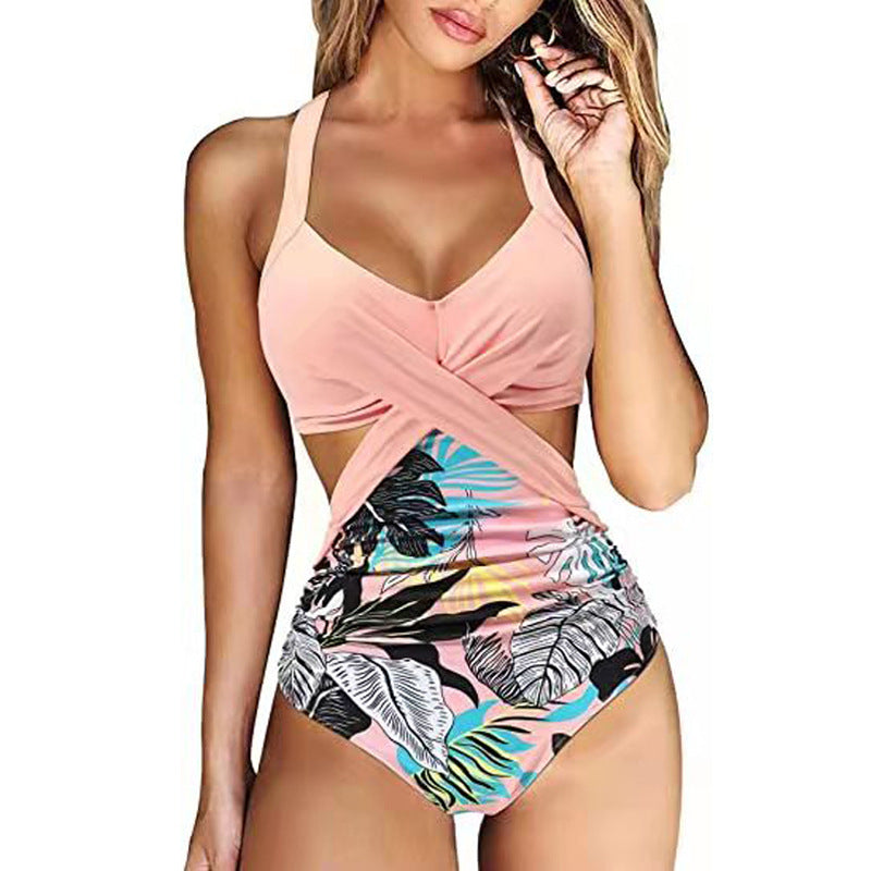 Damen Einteiler Badeanzug mit gekreuztem Design Drune