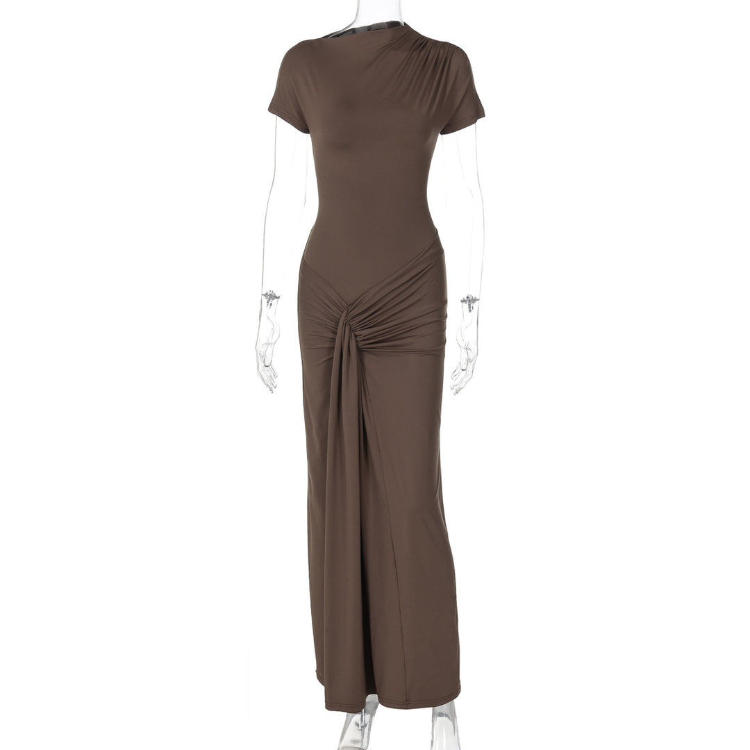 Damen Elegantes Maxikleid mit Drapierung und asymmetrischem Saum Drune