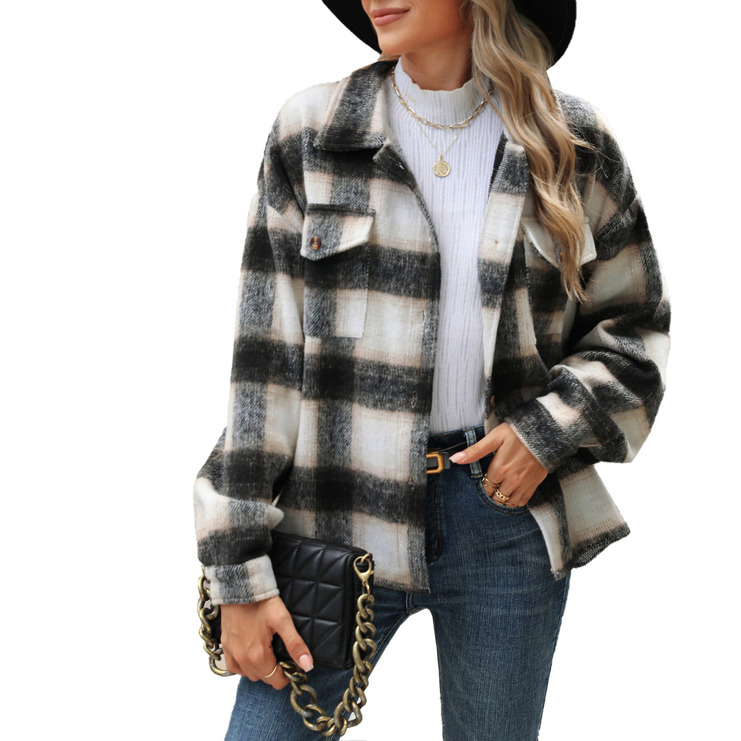 Damen Karierter Flanell Overshirt mit Brusttaschen und lässigem Schnitt Drune
