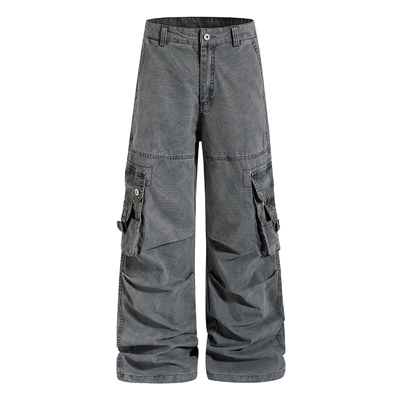 Damen weite Baumwoll-Cargohose im Vintage-Look mit ballonförmiger Silhouette und großen Klappentaschen Drune