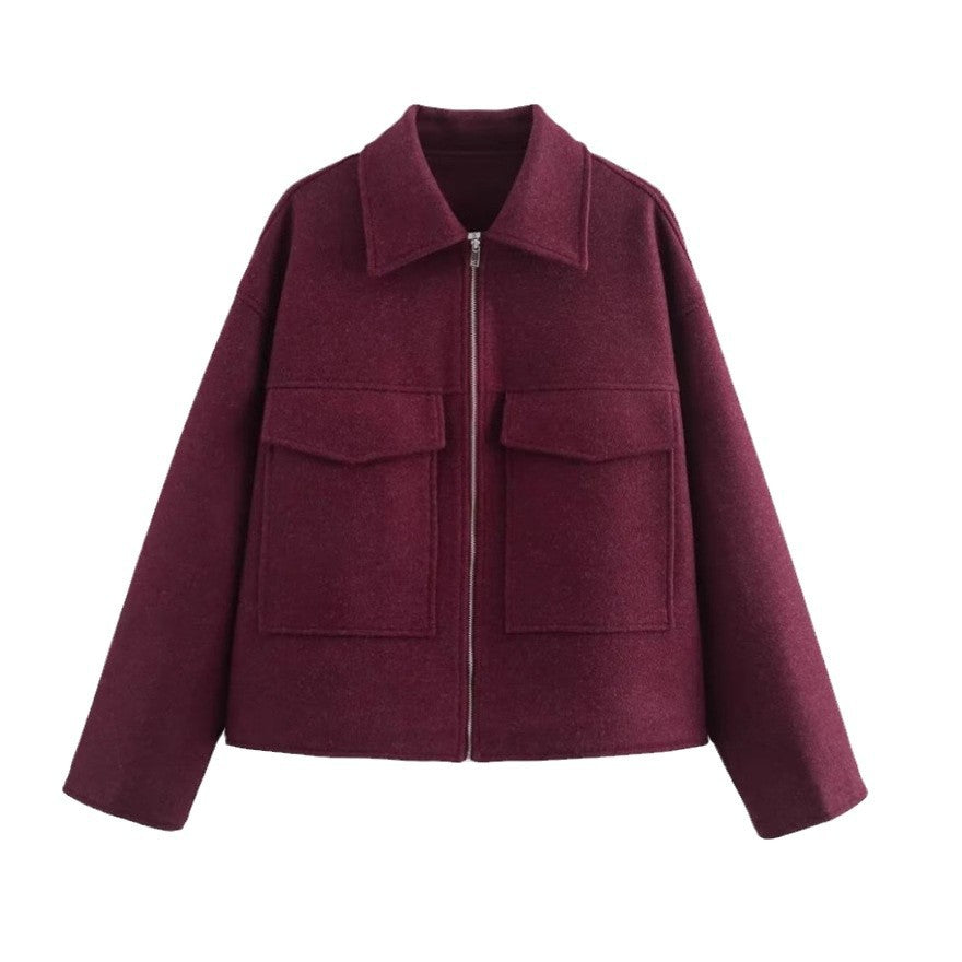 Damen 60+ Boxy Kurzjacke aus Wollmix mit Reißverschluss und aufgesetzten Pattentaschen Drune