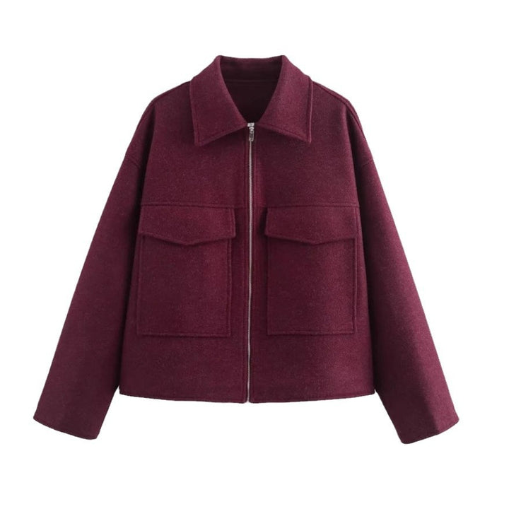 Damen 60+ Boxy Kurzjacke aus Wollmix mit Reißverschluss und aufgesetzten Pattentaschen Drune