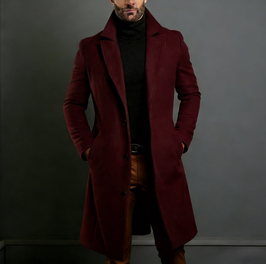 Herren Eleganter einreihiger Langmantel aus Wollmix mit schmaler Silhouette und Reverskragen Drune
