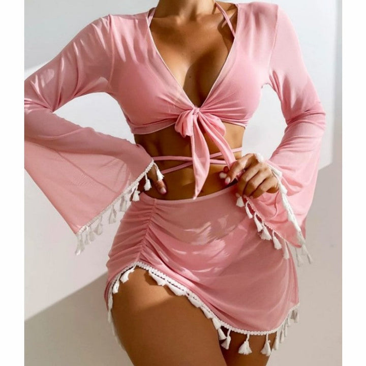 Damen Set aus luftiger Bluse mit langen Ärmeln und Taillenslip Drune