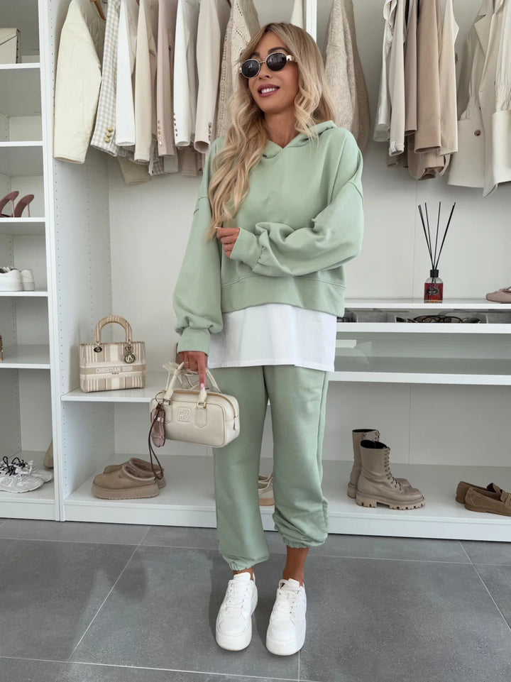 Damen Oversized Hoodie- und Jogging-Set aus Bio-Baumwolle mit Cropped-Sweat und elastischer Bündchenhose Drune