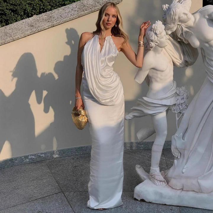 Damen Elegantes Maxikleid mit gerafftem Oberteil und hochwertigem Satinfinish Drune