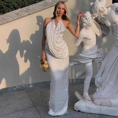 Damen Elegantes Maxikleid mit gerafftem Oberteil und hochwertigem Satinfinish Drune