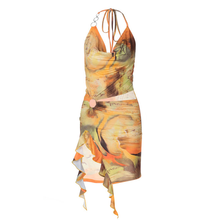 Damen Elegantes Wickelkleid mit raffiniertem Wasserdesign Drune