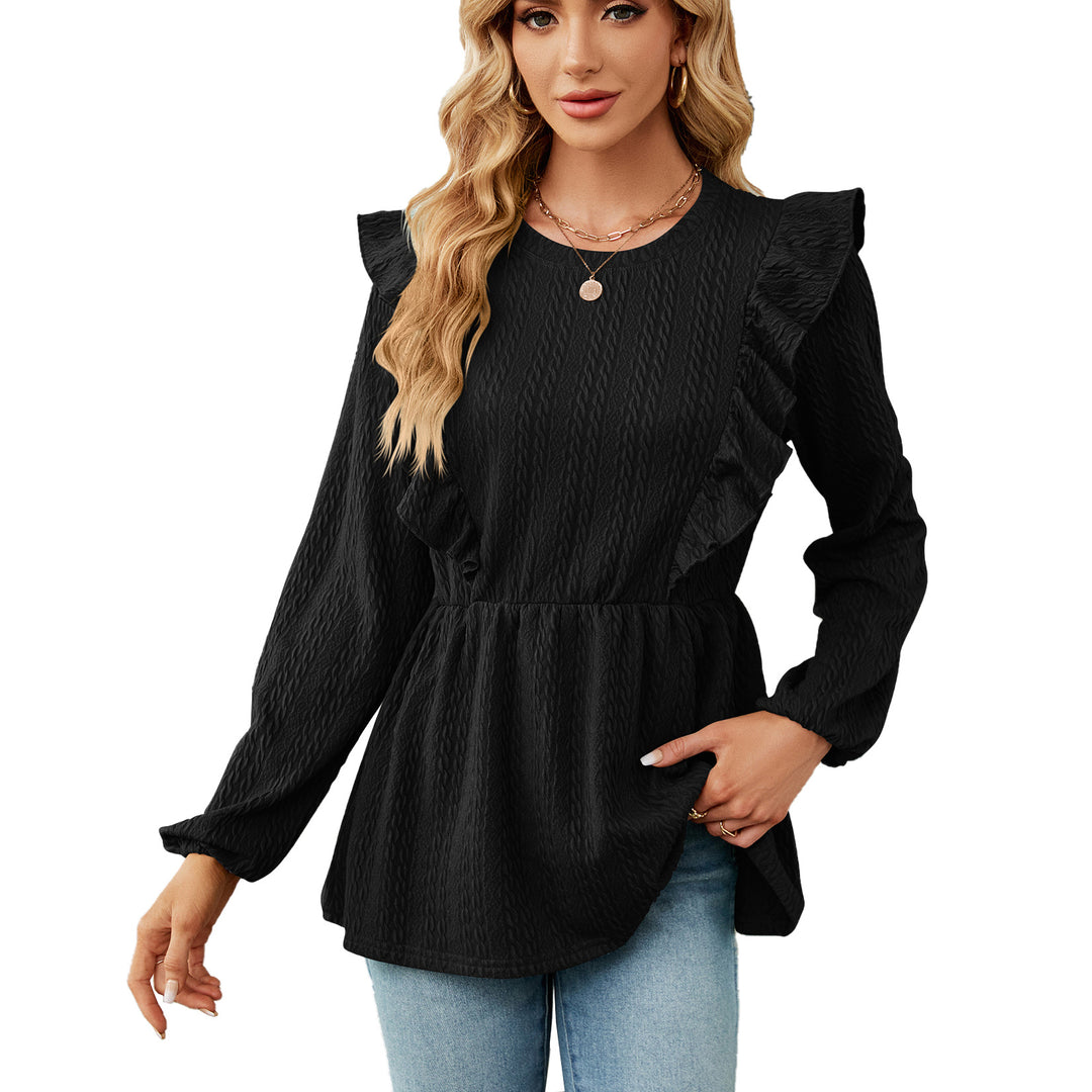 Damen trendiges Blusenshirt mit Rüschendetails und elastischem Bund Drune