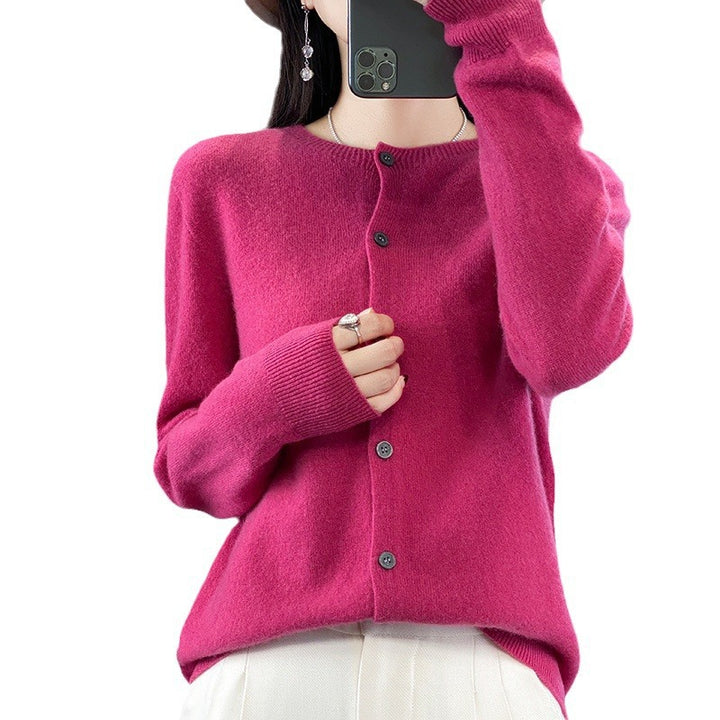 Damen Leichter Feinstrick-Cardigan mit Kaschmir‑Optik, Rundhalsausschnitt und verdeckter Knopfleiste Drune