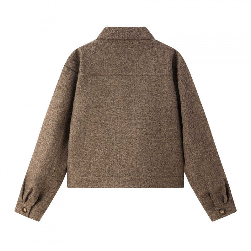 Damen Kurz geschnittene Boxy-Hemdjacke aus Wollmix mit Reverskragen und aufgesetzten Brusttaschen Drune