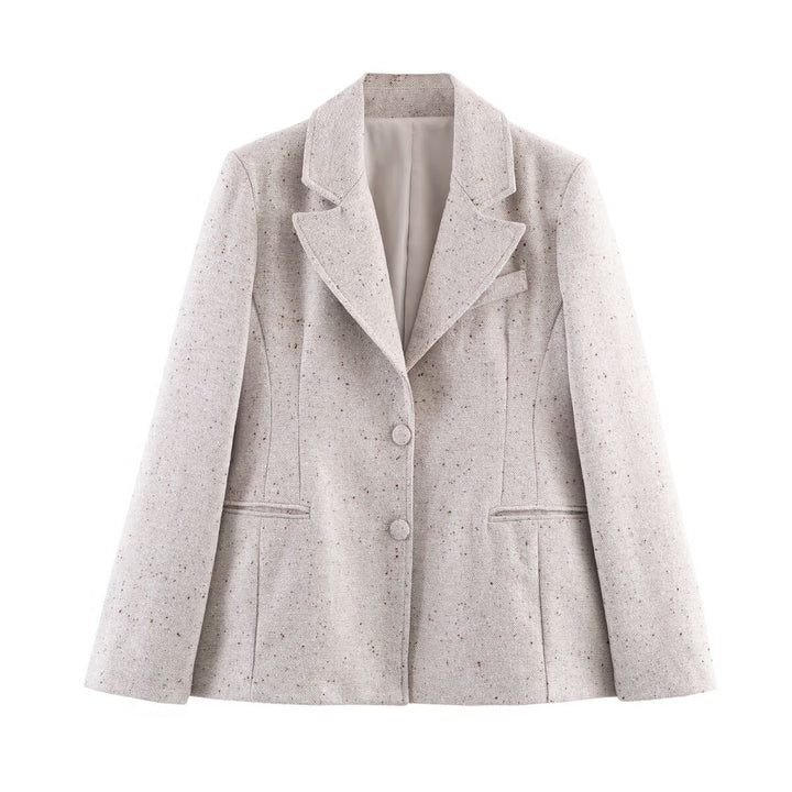 Damen Struktur-Tweedblazer mit Shapingnähten, Pattentaschen und bezogenen Knöpfen Drune