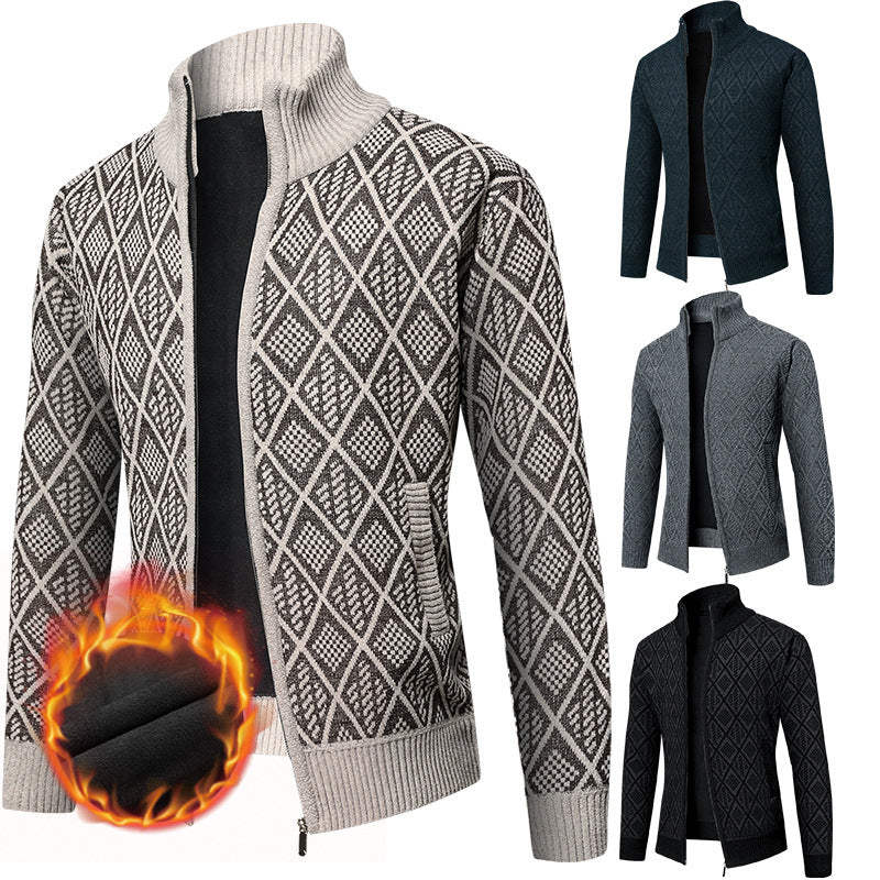 Herren Thermo-Strickzipjacke mit Jacquardmuster und Fleece-Innenfutter Drune