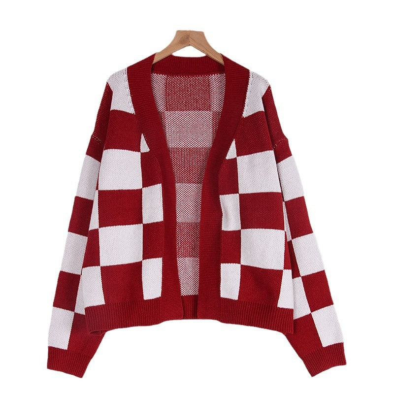 Damen Strickjacke im modernen Karomuster Drune