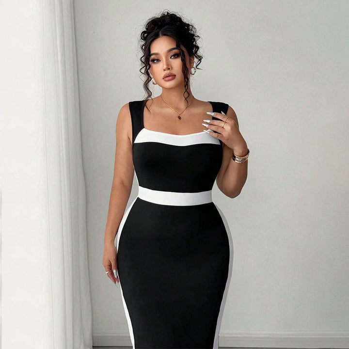 Damen figurbetontes Midi-Kleid mit Kontrastdetail und schmalem Schnitt Drune