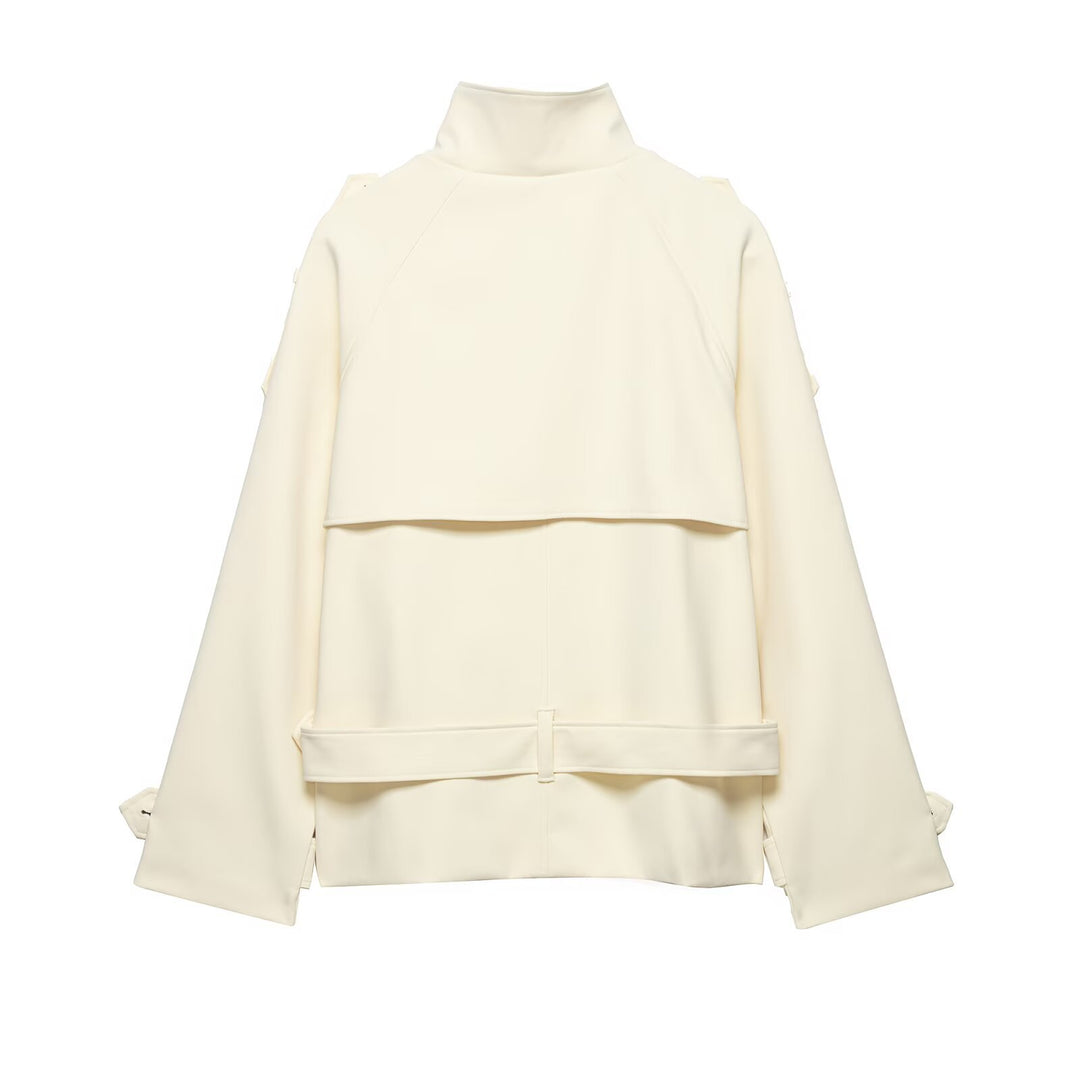 Damen Doppelreihiger Trench‑Cape mit Taillengürtel und Stehkragen Drune