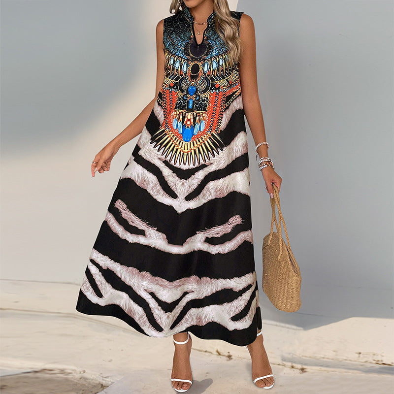 Damen Maxikleid mit kunstvoller Applikation und modernem Tiermuster Drune