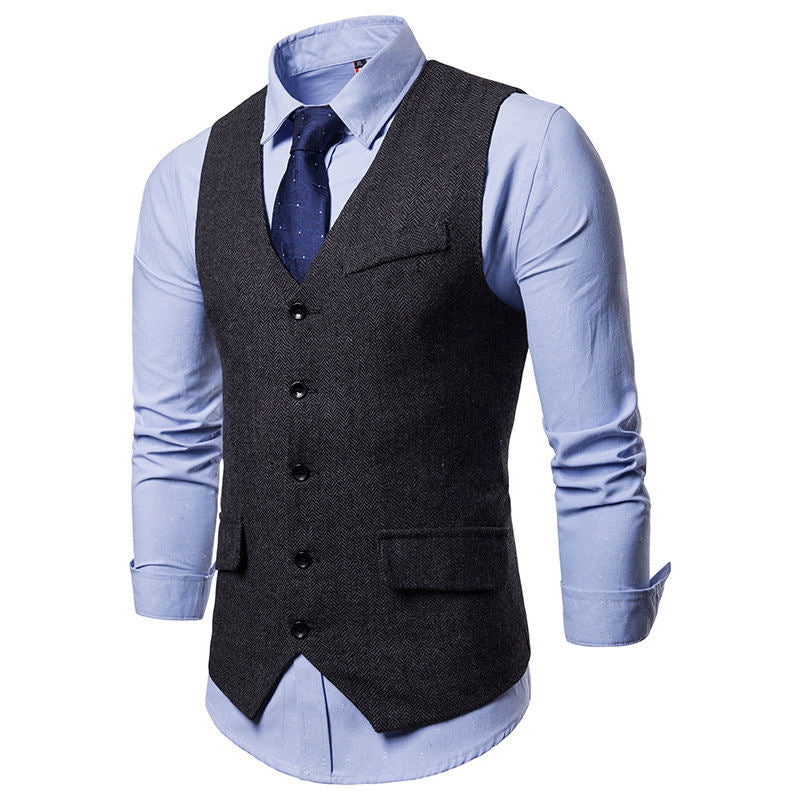 Herren elegante Weste im klassischen Herringbone-Design mit praktischen Taschen Drune