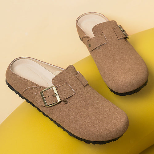 Damen nan gemütliche Nubuk-Slipper Clog mit verstellbarer Messingschnalle und ergonomischem Memory-Fußbett Drune