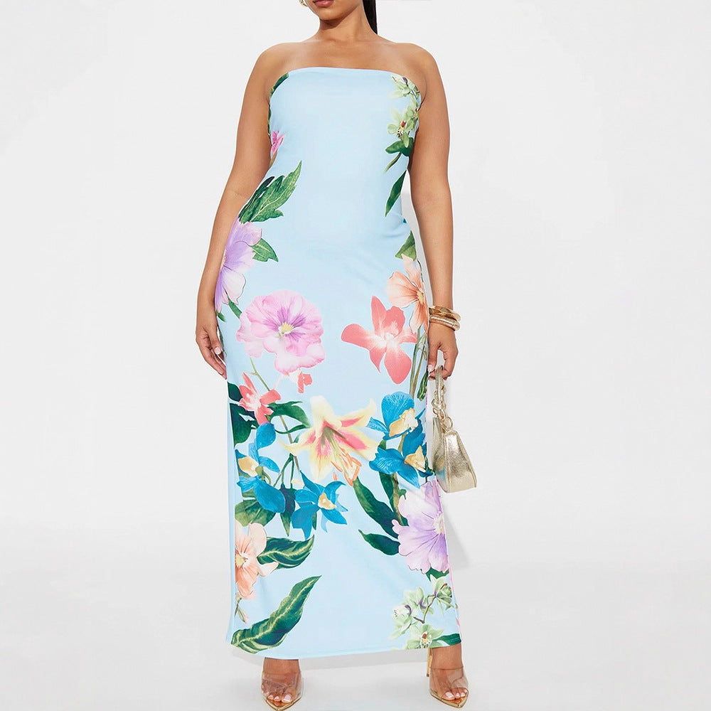 Damen Maxikleid im eleganten Bandeau-Stil mit floralem Druck Drune