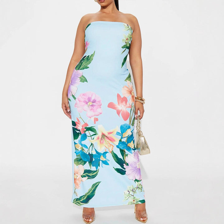 Damen Maxikleid im eleganten Bandeau-Stil mit floralem Druck Drune